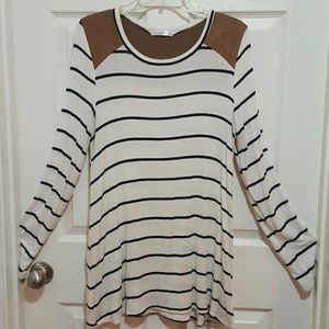 Suede look shoulder accent striped tunic